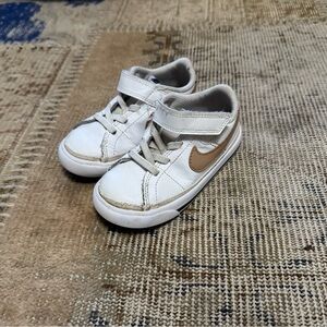 Kids White and Tan Nike Court Legacy Sneakers